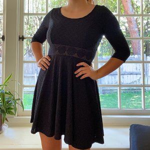 Black 3/4 Sleeve A-Line Dress